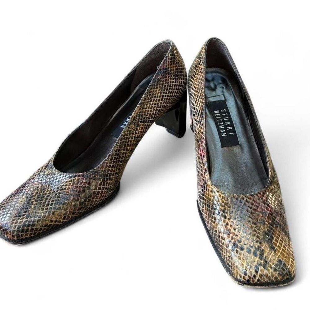 Vintage Stuart Weitzman snakeskin chunky pumps